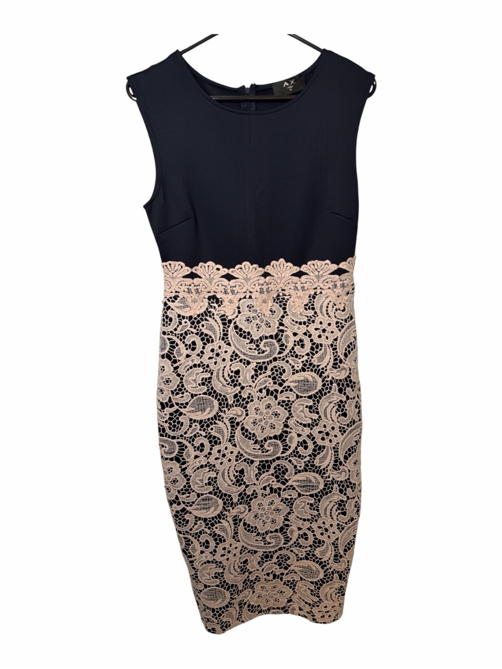 AX Paris Navy and Blush Lace Midi Sheath Dress NWT